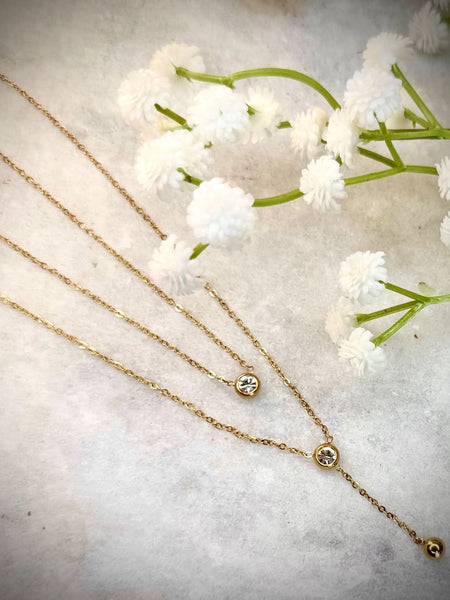 Gold Two-Layer Chain with Accent Stones & Dangling Charm
