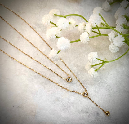 Gold Two-Layer Chain with Accent Stones & Dangling Charm