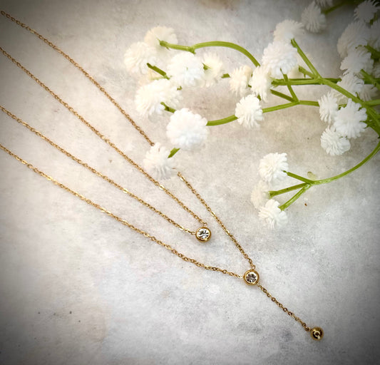 Gold Two-Layer Chain with Accent Stones & Dangling Charm