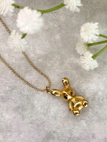 Gold Teddy Bear Pendant Necklace