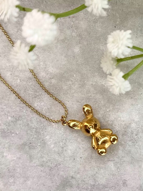 Gold Teddy Bear Pendant Necklace