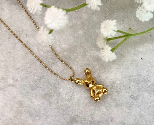 Gold Teddy Bear Pendant Necklace