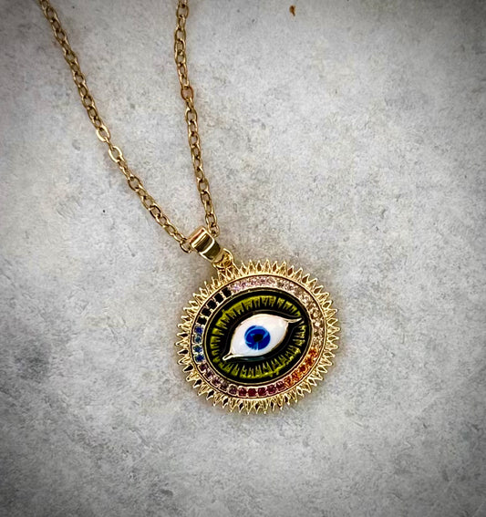 Multi-Colour Evil Eye Pendant Necklace