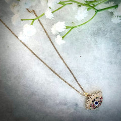 Evil Eye Pendant Necklace – Gold Polished, Adjustable Chain, Colourful Stones | Protection Jewelry