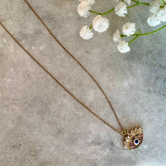 Evil Eye Pendant Necklace – Gold Polished, Adjustable Chain, Colourful Stones | Protection Jewelry