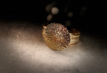 Gold Textured Medallion Cuff Bracelet