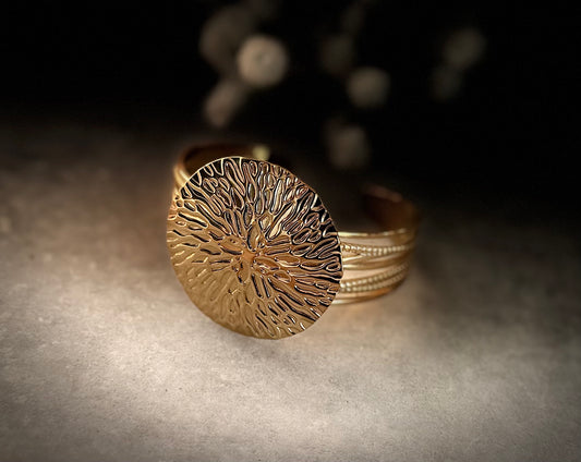 Gold Textured Medallion Cuff Bracelet
