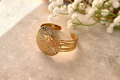 Gold Textured Medallion Cuff Bracelet