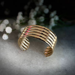 Gold Ribbed Cuff Bracelet – Bold Multi-Band Design