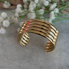 Gold Ribbed Cuff Bracelet – Bold Multi-Band Design