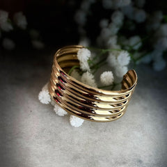 Gold Ribbed Cuff Bracelet – Bold Multi-Band Design