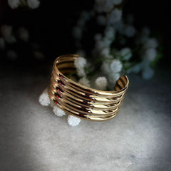 Gold Ribbed Cuff Bracelet – Bold Multi-Band Design