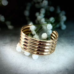 Gold Ribbed Cuff Bracelet – Bold Multi-Band Design