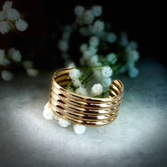 Gold Ribbed Cuff Bracelet – Bold Multi-Band Design