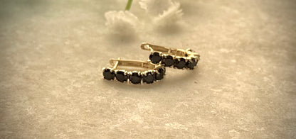 Black Stone Gold Mini Hoop Earrings
