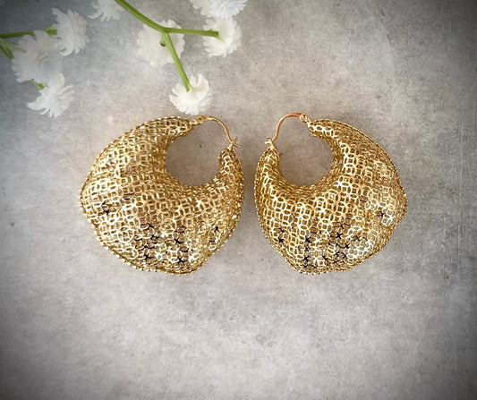 Textured Gold Hoop Earrings – Bold Mesh Design