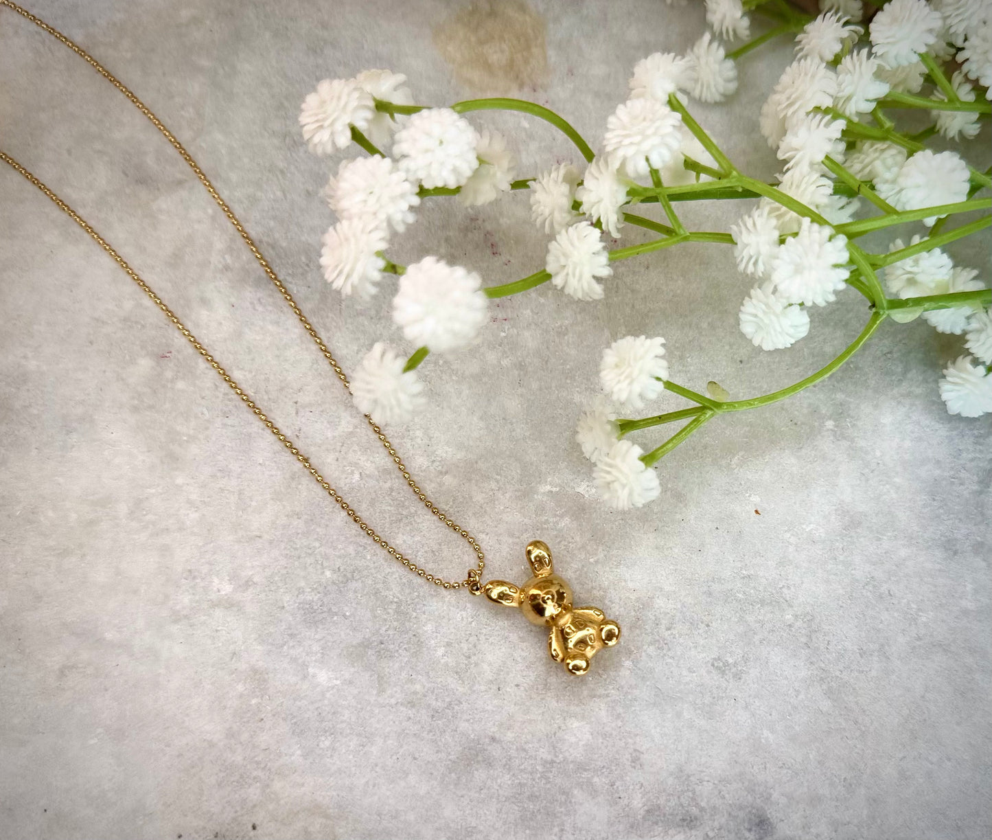 Gold Teddy Bear Pendant Necklace